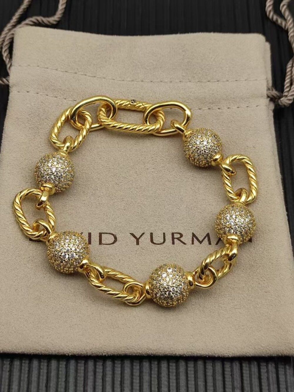 🎈David Yurman Golden Madison Round Diamond Beaded Bracelet